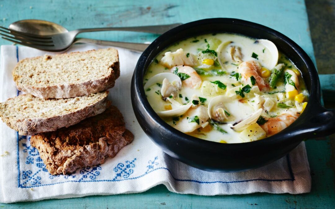 Irish fish chowder with soda bread