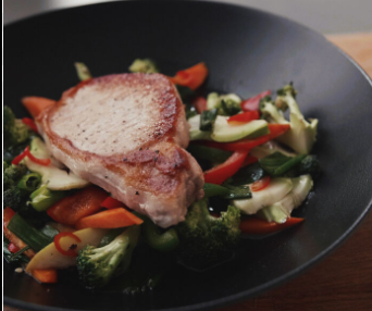 Grilled Porkchop and Vegetable Stir Fry